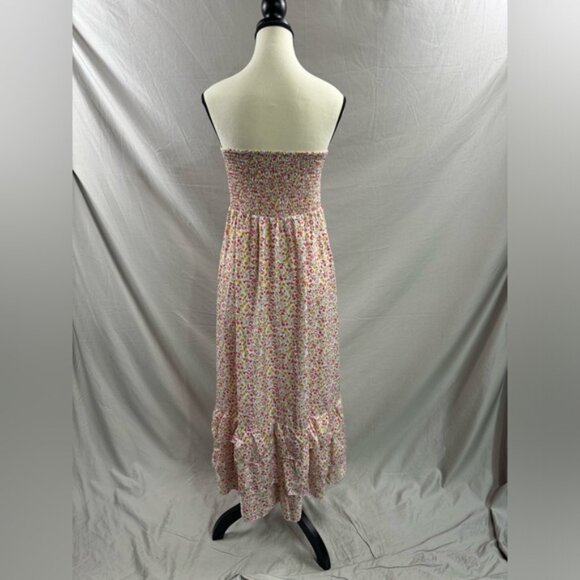 Floral Print Shirred Strapless Ruffle Hem Dress - Picture 8 of 8